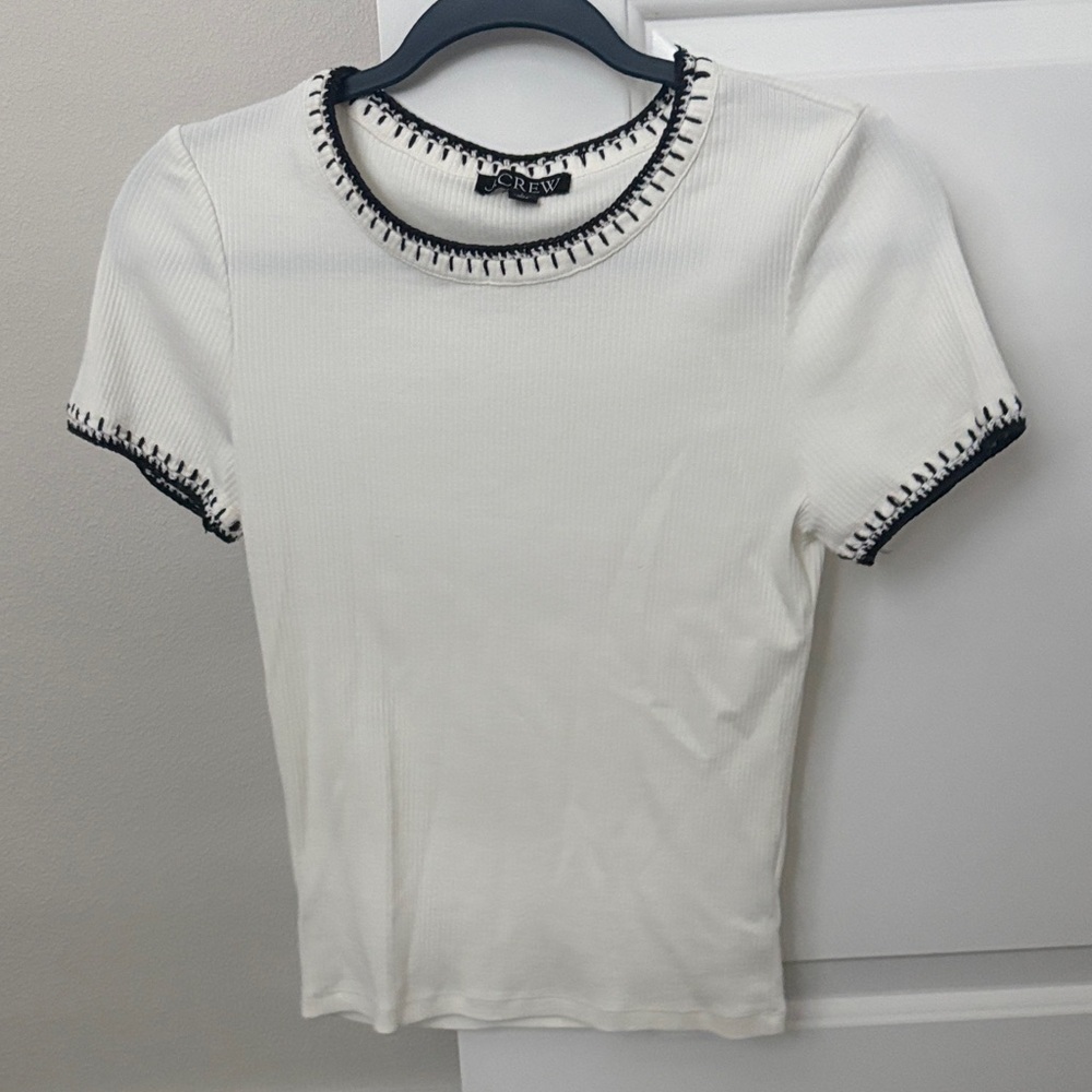 J. Crew Off-White Ribbed Tee with Black Trim